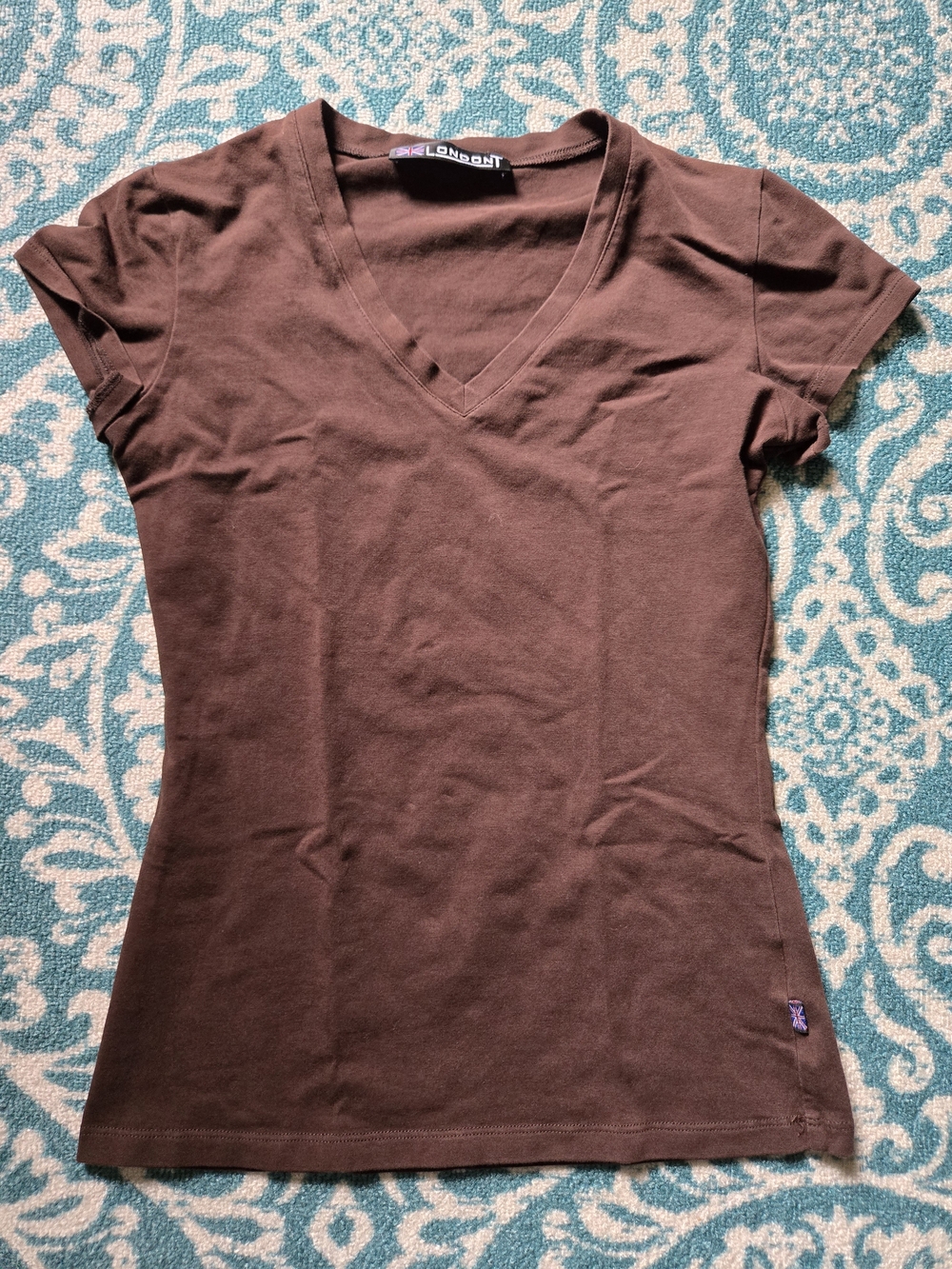 London Brown V-Neck Short Sleeve Tee - Fitted Women's Top